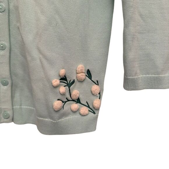 Unique Talbots mint cardigan with floral accents- xs - Picture 5 of 7